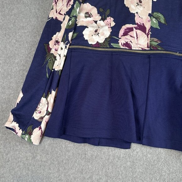 IMAN Navy Floral Peplum Zip Jacket Blazer M Global Chick Ponte Convertible - Picture 10 of 13